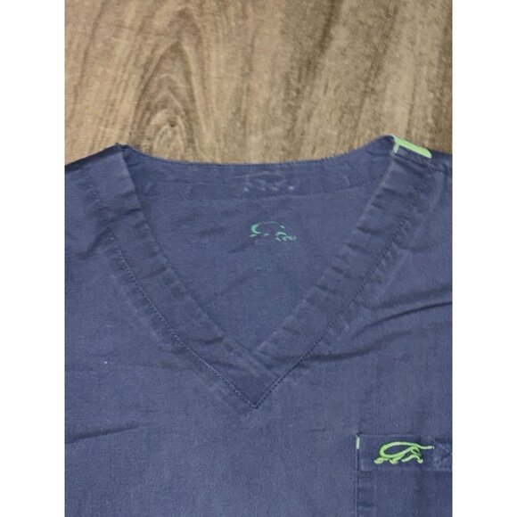 Womens blue Iguana Scrub Top V-Neck L - Picture 2 of 4